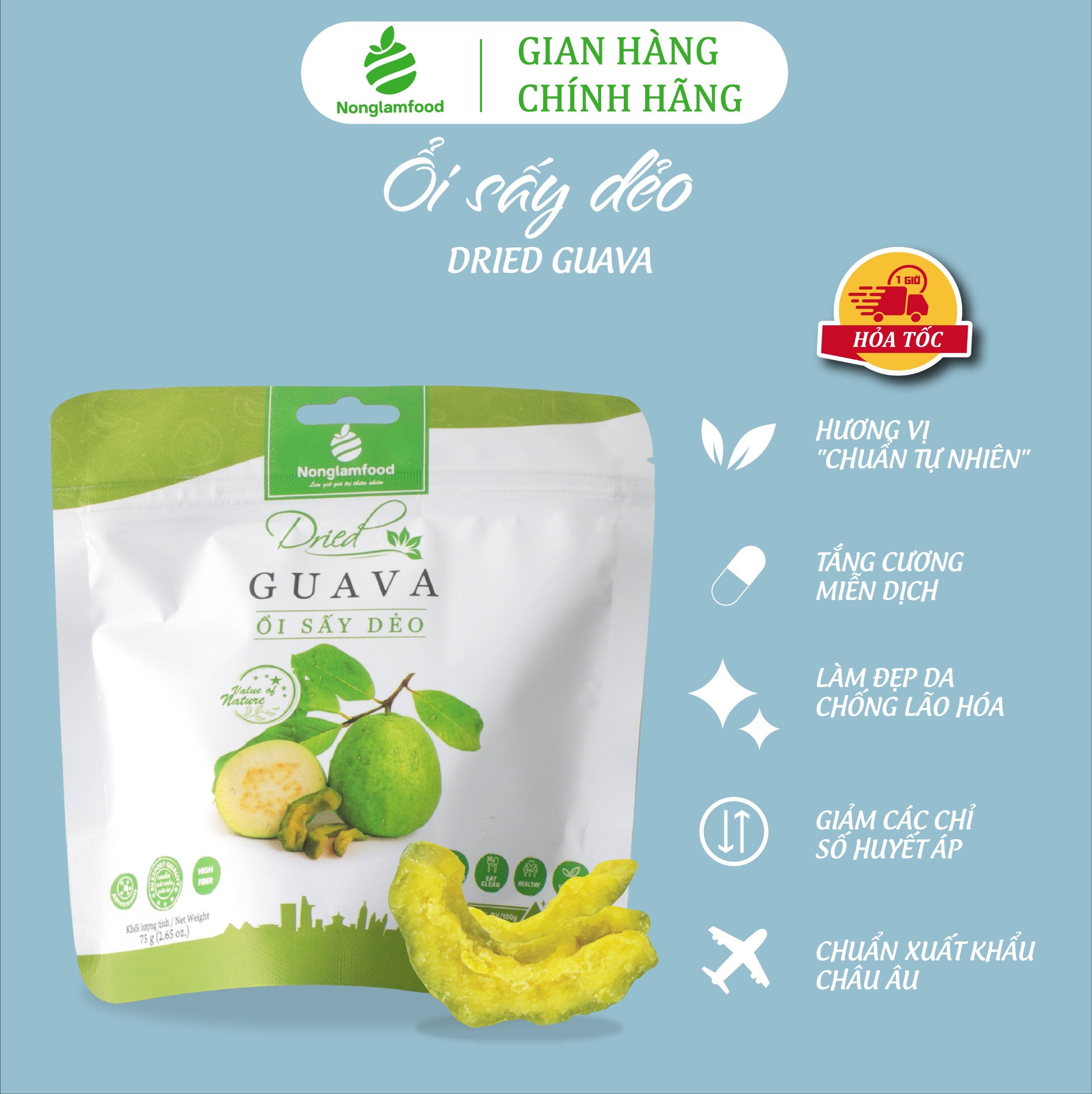 Ổi Sấy Dẻo Nonglamfood Gói 75g | Ăn vặt tốt cho sức khỏe | Healthy Snack | Ăn vặt văn phòng | Ăn vặt nổi tiếng Sài Gòn | Trái cây sấy dẻo dinh dưỡng ăn liền | Ăn vặt giảm cân & giữ dáng | Ăn vặt đẹp da | Ăn vặt xế chiều