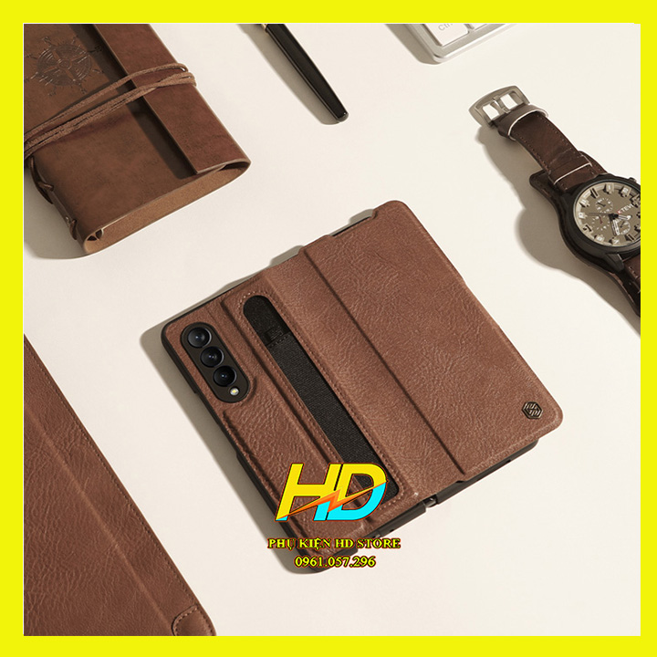 Bao da thật dành cho Samsung Galaxy Z Fold 3 5G Chính hãng Nillkin Aoge phong cách sang trọng cao cấp kèm khe cắm bút - Hàng chính hãng