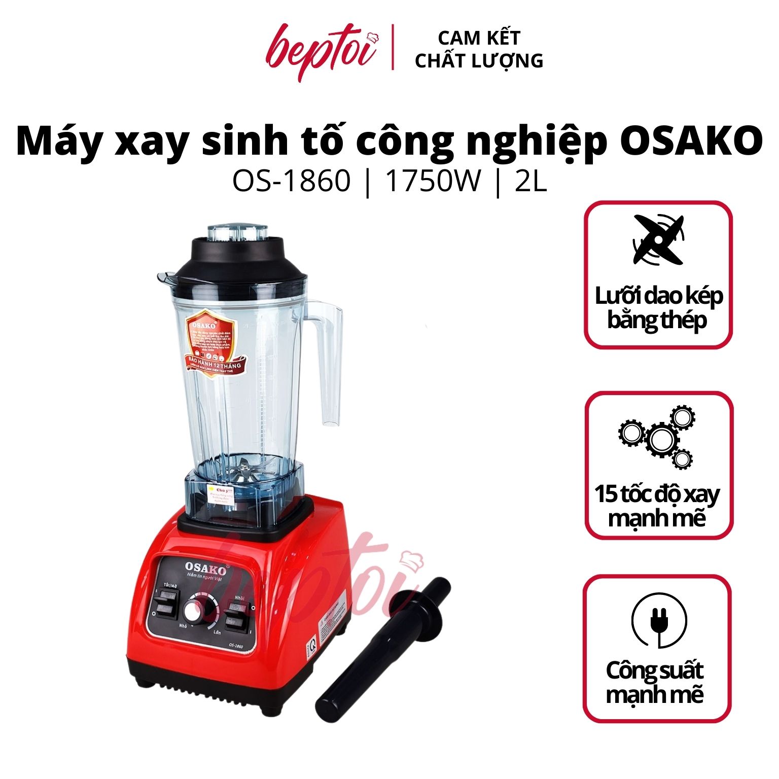 Máy xay sinh tố công nghiêp·đa năng Osako OS-1860 công suất 1750W - Hàng chính hãng