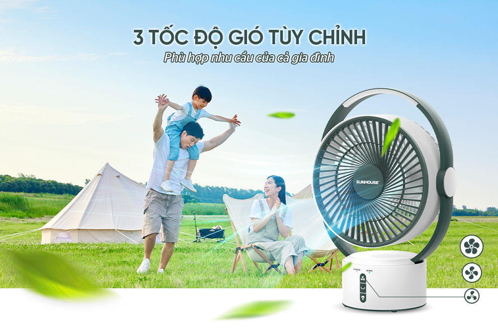 Quạt tích điện Sunhouse SHD7228, Quạt sạc điện SHD7223, SHD7116, SHD7115, Hàng chính hãng, Bảo hành 12 tháng