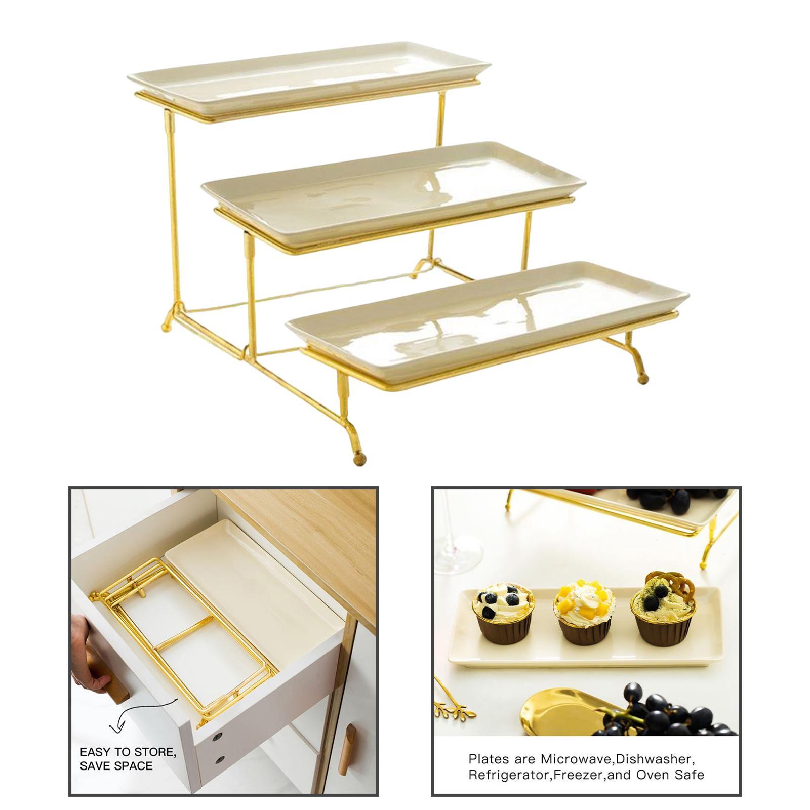 3 Tier Rectangular Serving Platter Stand Set for Food Display Party Dessert