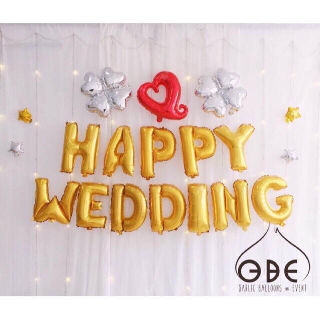 Bộ bóng cưới happy wedding kèm bơm tay, băng dính