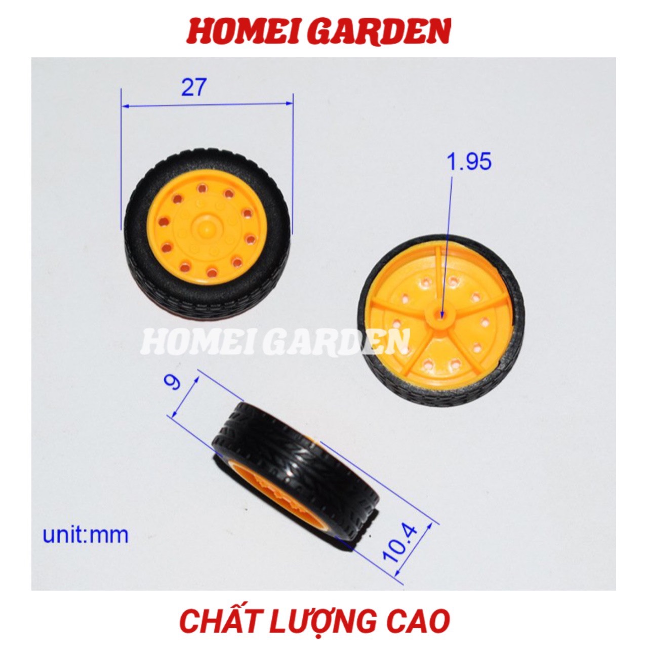 4 Bánh xe mini vỏ cao su 27mm kèm 2 trục 100mm mới 100% - HM0051