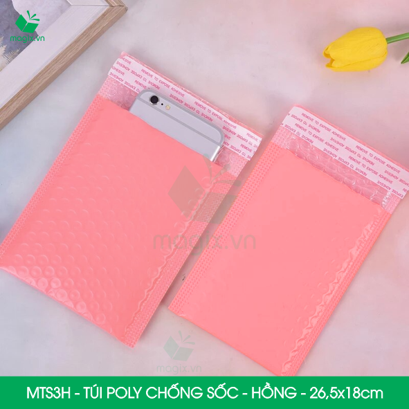 MTS3H - 26.5x18cm - COMBO 50 TÚI GÓI HÀNG CHỐNG SỐC BỌC BÓNG KHÍ MÀU HỒNG PASTEL