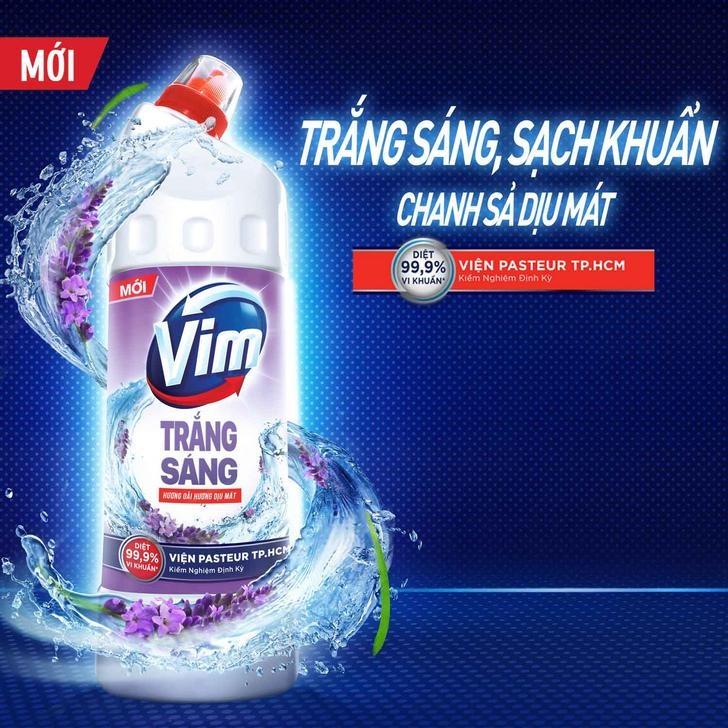 COMBO 2 chai Nước tẩy bồn cầu VIM Trắng Sáng Than hoạt tính và hoa oải hương (Tím) 870ml X2