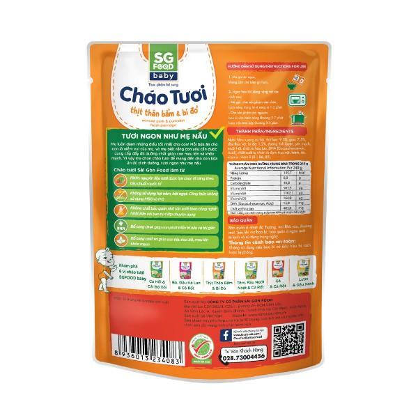 Thùng cháo tươi Baby Sài Gòn Food Thịt thăn bằm &amp; Bí đỏ 240g x 30 gói