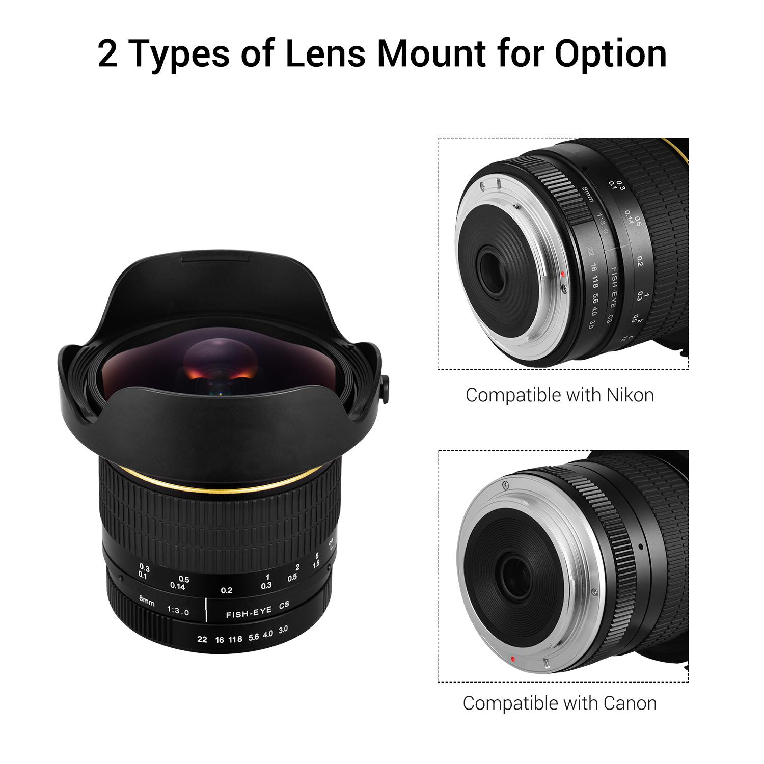 8mm f3.0 Fisheye Lens APS-C Manual Focus Ultra Wide Angle for APS-C Compatible with Canon Camera