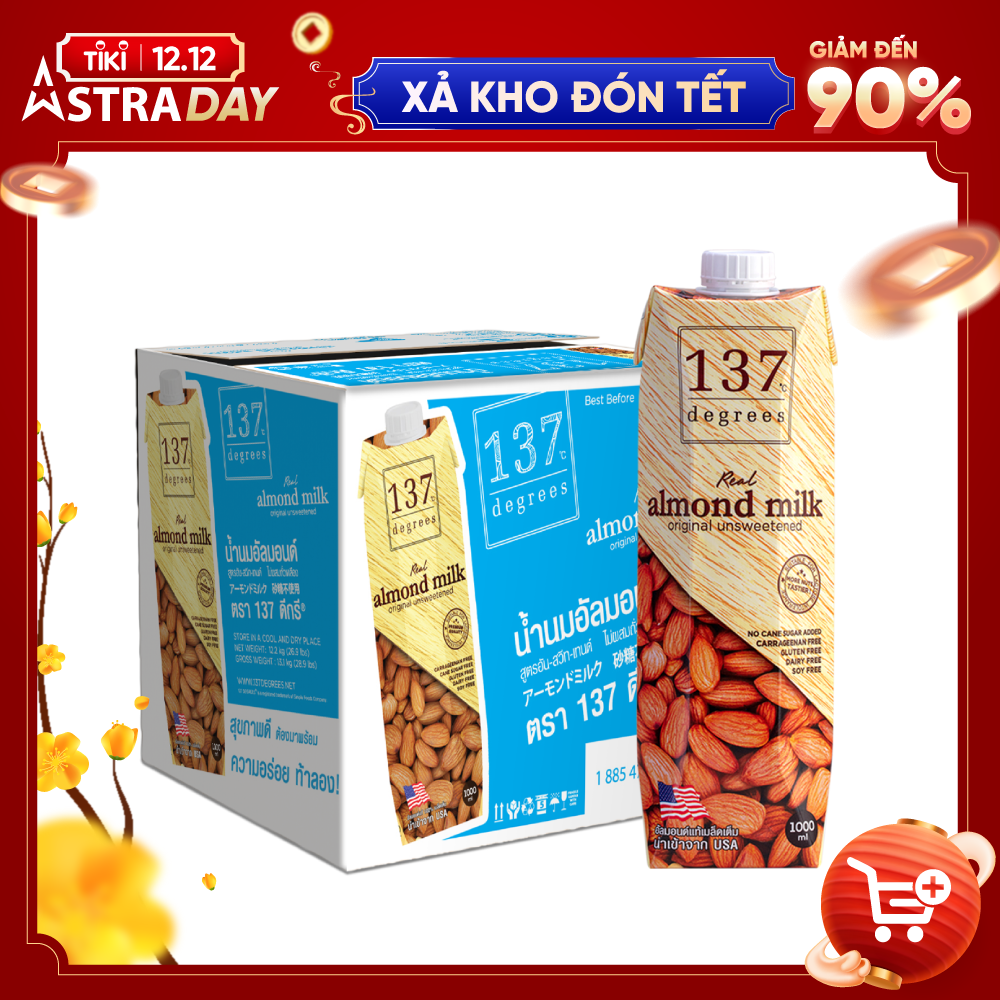 Thùng Sữa Hạt Hạnh Nhân Không Đường 137 Degrees (1000ML x 12 Hộp)