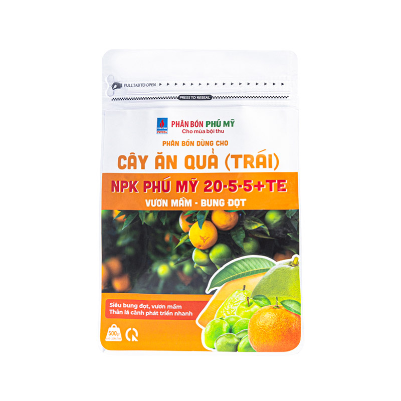 Phân bón NPK Phú Mỹ 20-5-5+TE dùng cho cây Ăn Quả