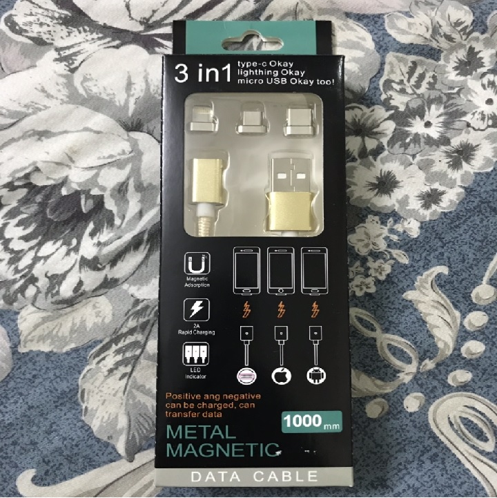 Cáp Sạc Nam Châm 3 Đầu Đa Năng Lightning,Micro USB,Type C