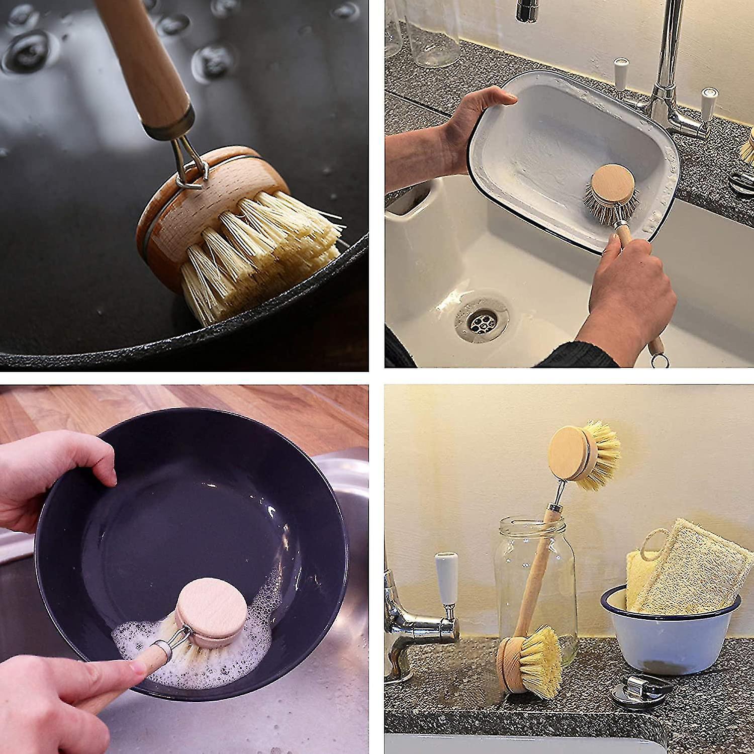 Bàn chải làm sạch nhà bếp, tre, tay cầm dài, bàn chải rửa chén, bàn chải nồi