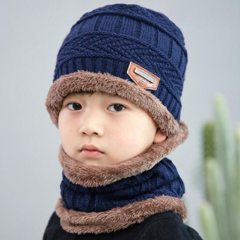 2 Cái/bộ Dệt Kim Khăn Mũ Trẻ Em Băng Đô Cài Tóc Turban Gọng Bò Bông Lông Mũ Bé Gái Bé Trai Thun Thu Đông Mềm Mại Ấm Áp nón Lưỡi Trai