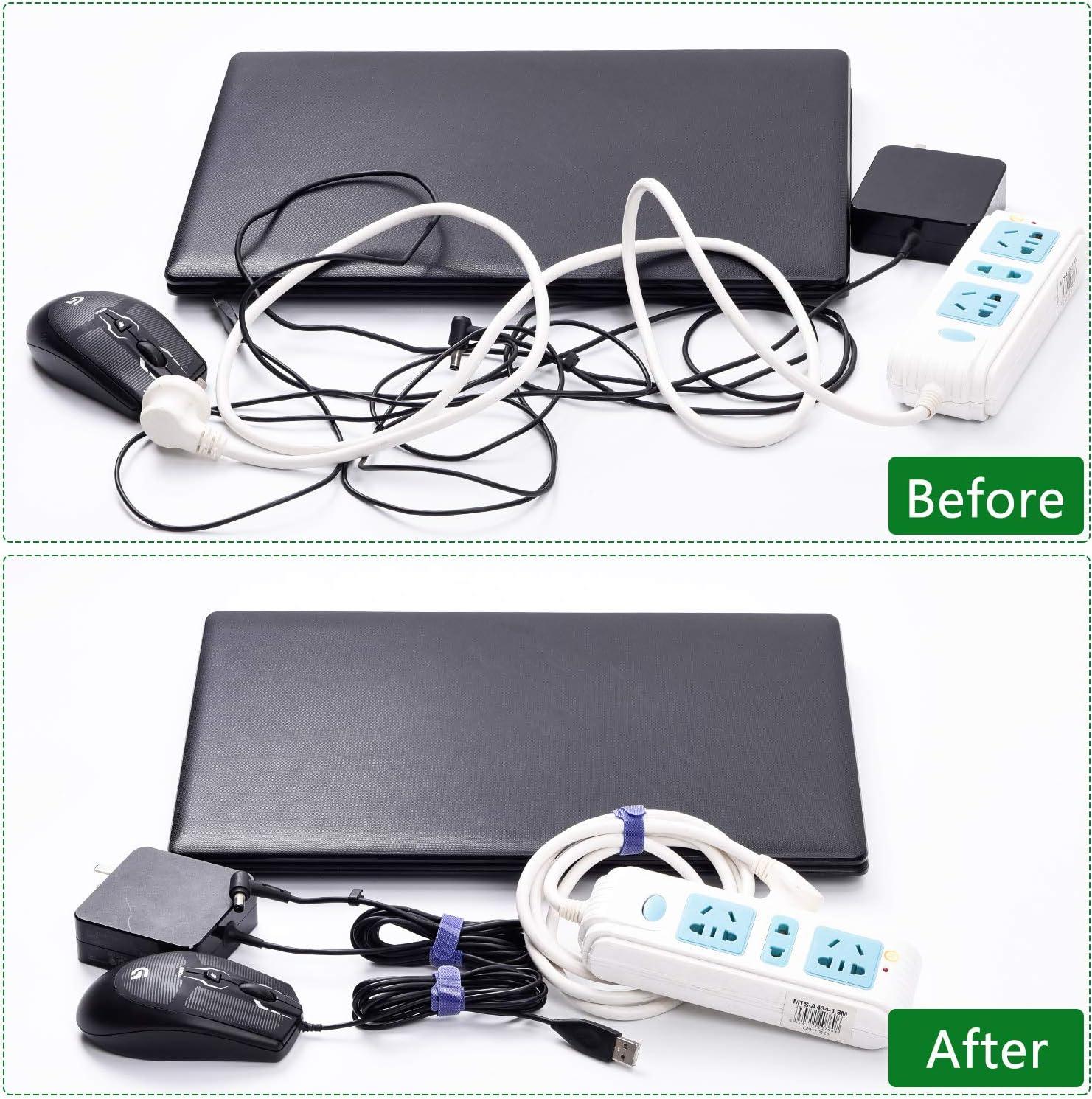 60 Gói Dây Buộc Buộc Có Thể Tái Sử Dụng Với Móc và Vòng, Quản Lý Cáp, Bộ Sắp Xếp Dây Có Thể Điều Chỉnh Cho Máy Tính/TV/Thiết Bị Điện Tử, 3 Kích Cỡ và 5 Màu
