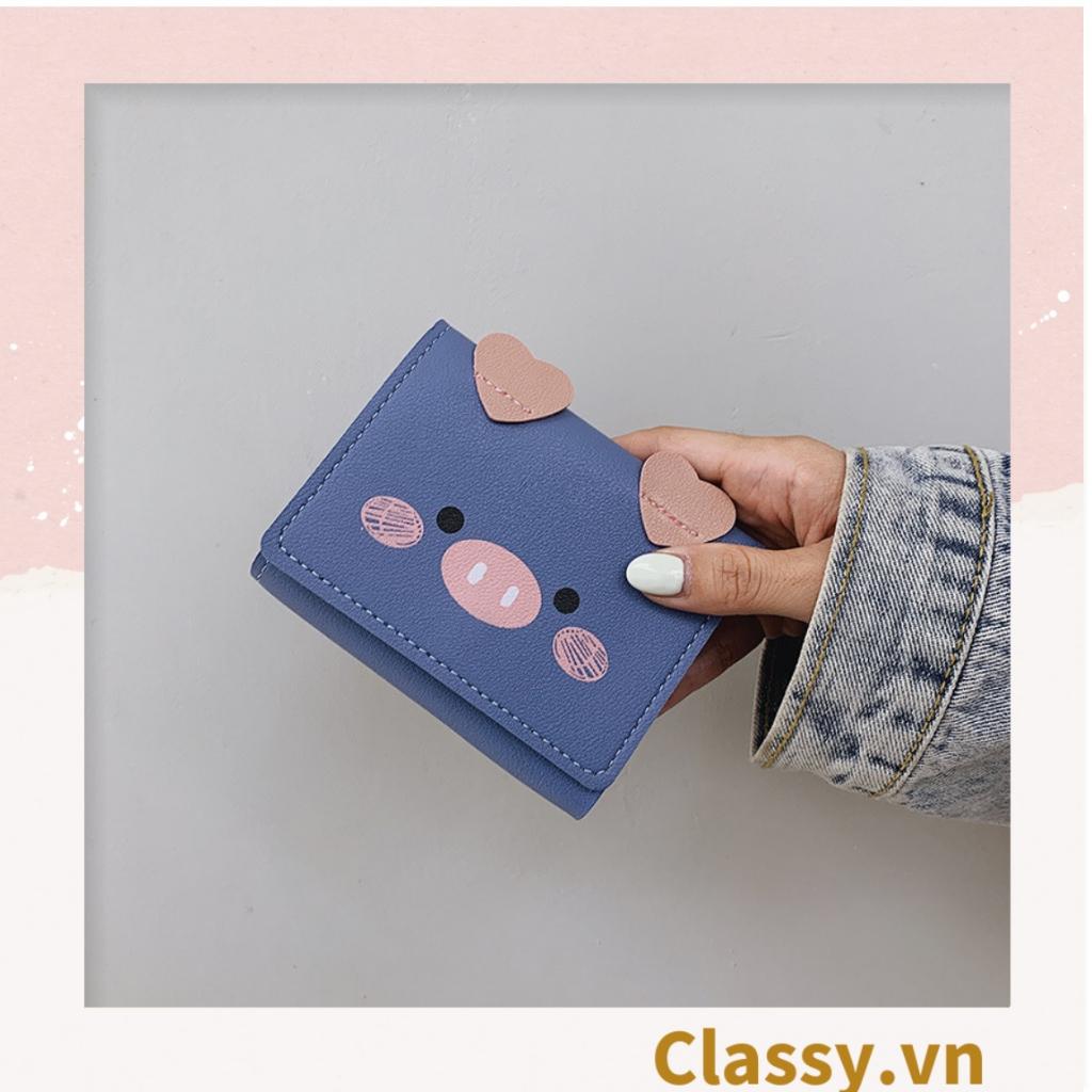 Ví bóp nữ Classy mini ngắn gấp 3 nhỏ gọn có thể bỏ túi, hình chú heo T699