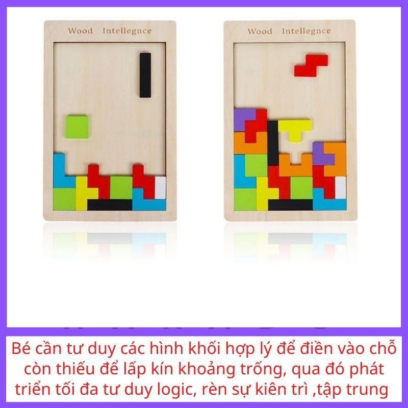 Đồ chơi gỗ xếp hình Montessori Tetris Cho Bé phát triển trí tuệ