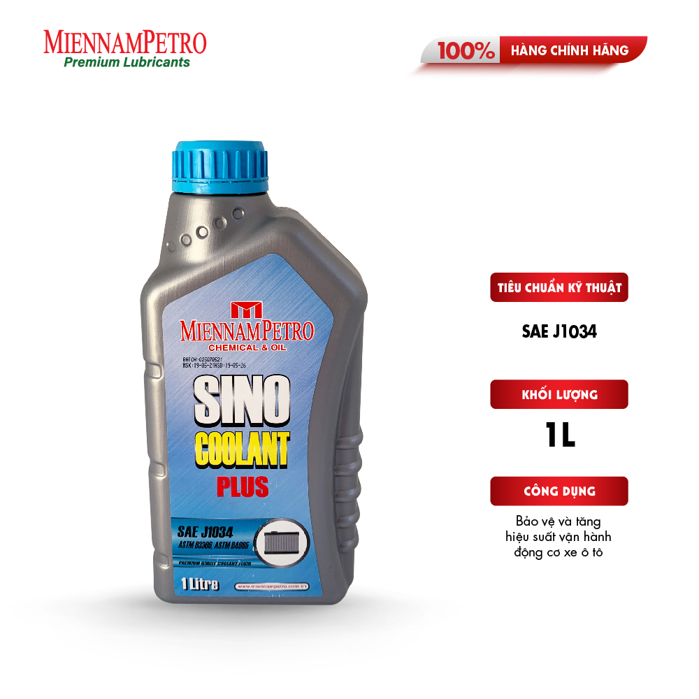 Nước Làm Mát MiennamPetro Sino Coolant Plus SAE J1034 1L Phù Hợp Xe Máy, Xe Ô Tô Và Thiết Bị Công Nghiệp