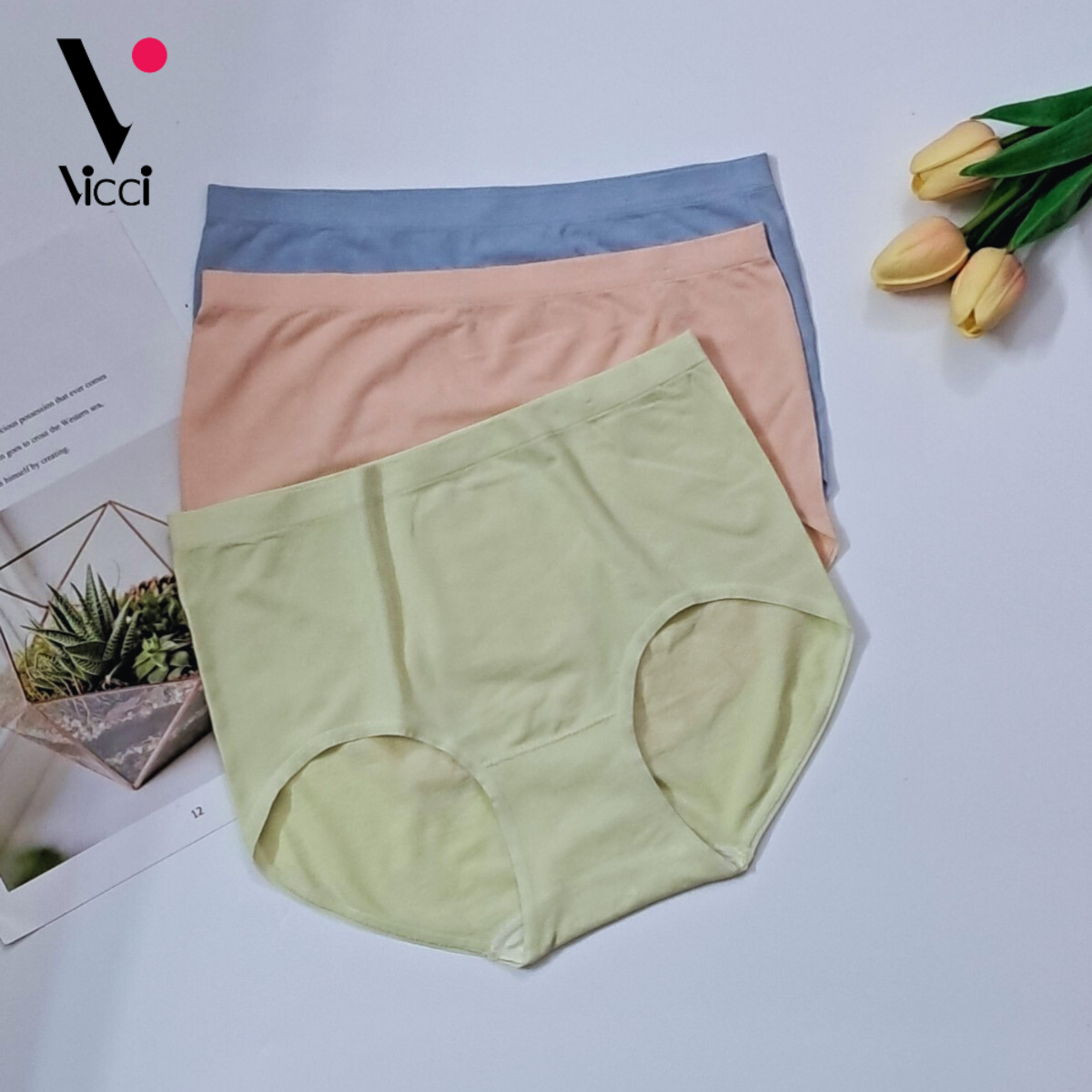 Quần lót nữ cotton cạp cao gen nhẹ Vicci QV.32 thông hơi kháng khuẩn khử mùi