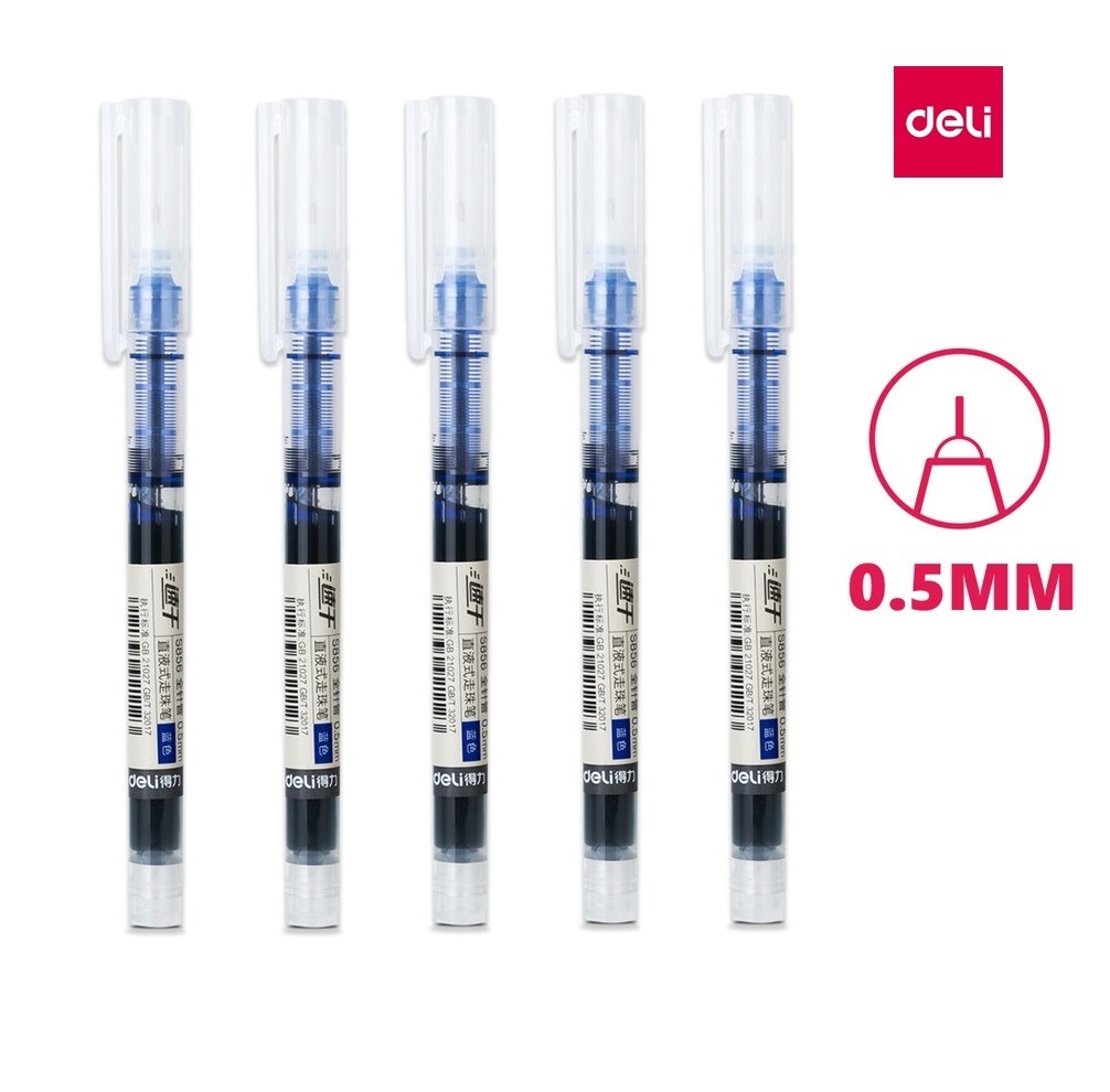 Combo 5 cây bút bi nước bút gel - bút lông kim - viết thư pháp - Ống bút liền mực 0.5mm Deli - S856