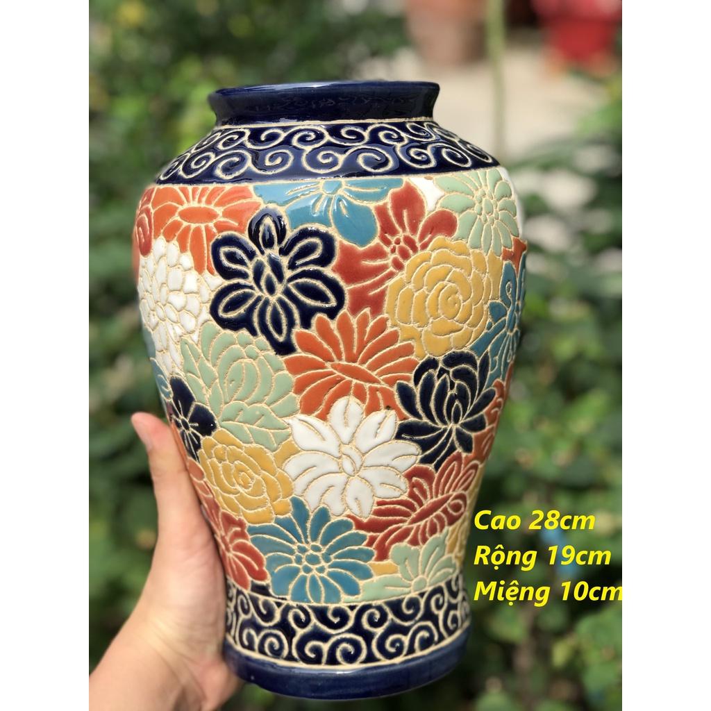 Bình Bách Hoa HN Gốm Sứ Nam Bộ Trang trí decor cắm hoa trưng hoa miệng xanh dương