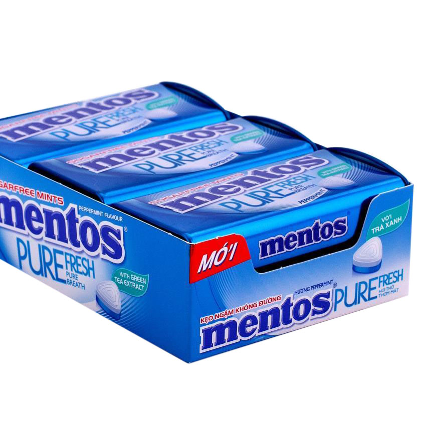 Kẹo Ngậm Không Đường Mentos Pure Fresh Hương Bạc Hà Mạnh (Hộp 6 Hủ)