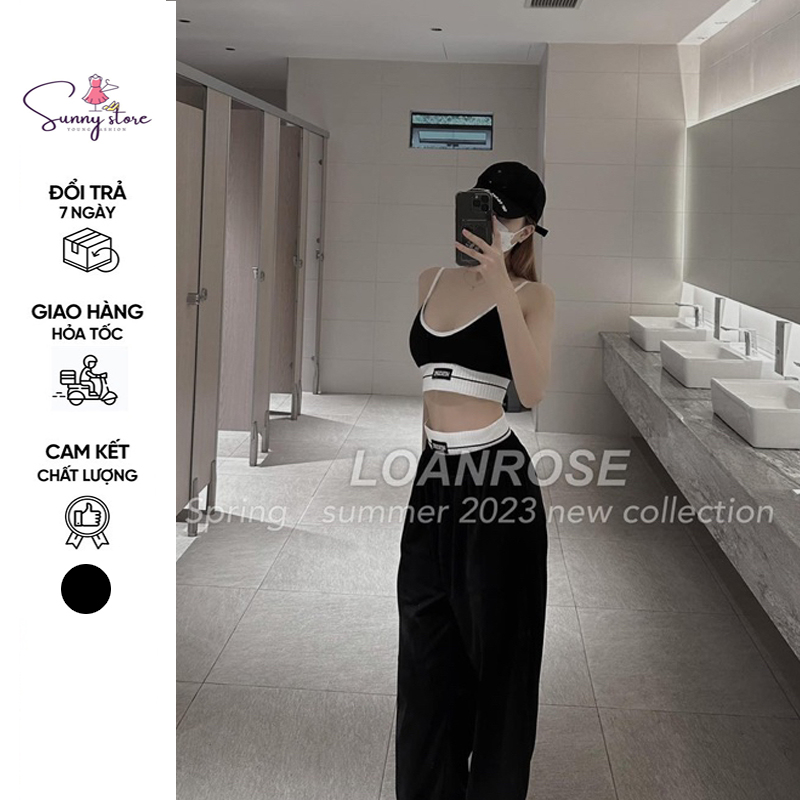 Set 3M Áo Croptop Quần Jogger Thun Gân , Set bikini 3 món thể thao