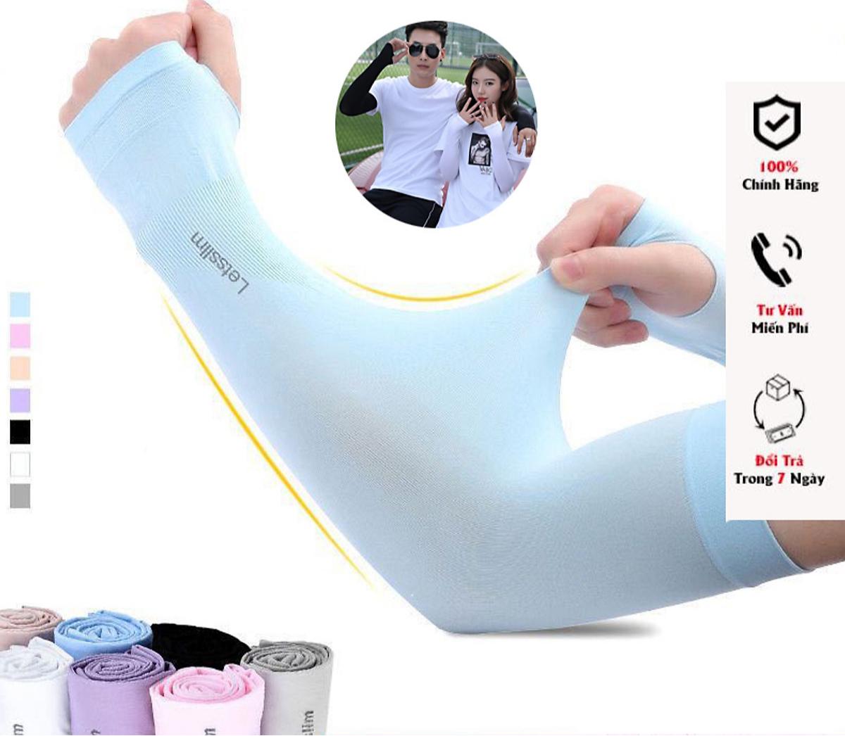 Găng Tay Dài Bằng Vải Lụa Lạnh Chống Tia Cực Tím Cho Nam Và Nữ - Xỏ Ngón Nam Nữ Vải Dày Dặn Co Giãn Giao Màu Ngẫu Nhiên