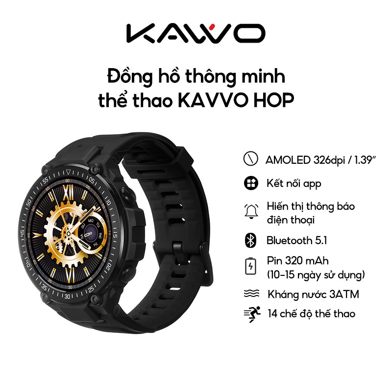 Đồng Hồ KAVVO HOP | Màn hình lớn 1.39 Inch| Kháng nước 3 ATM - Hàng chính hãng - Bảo hành 12 tháng
