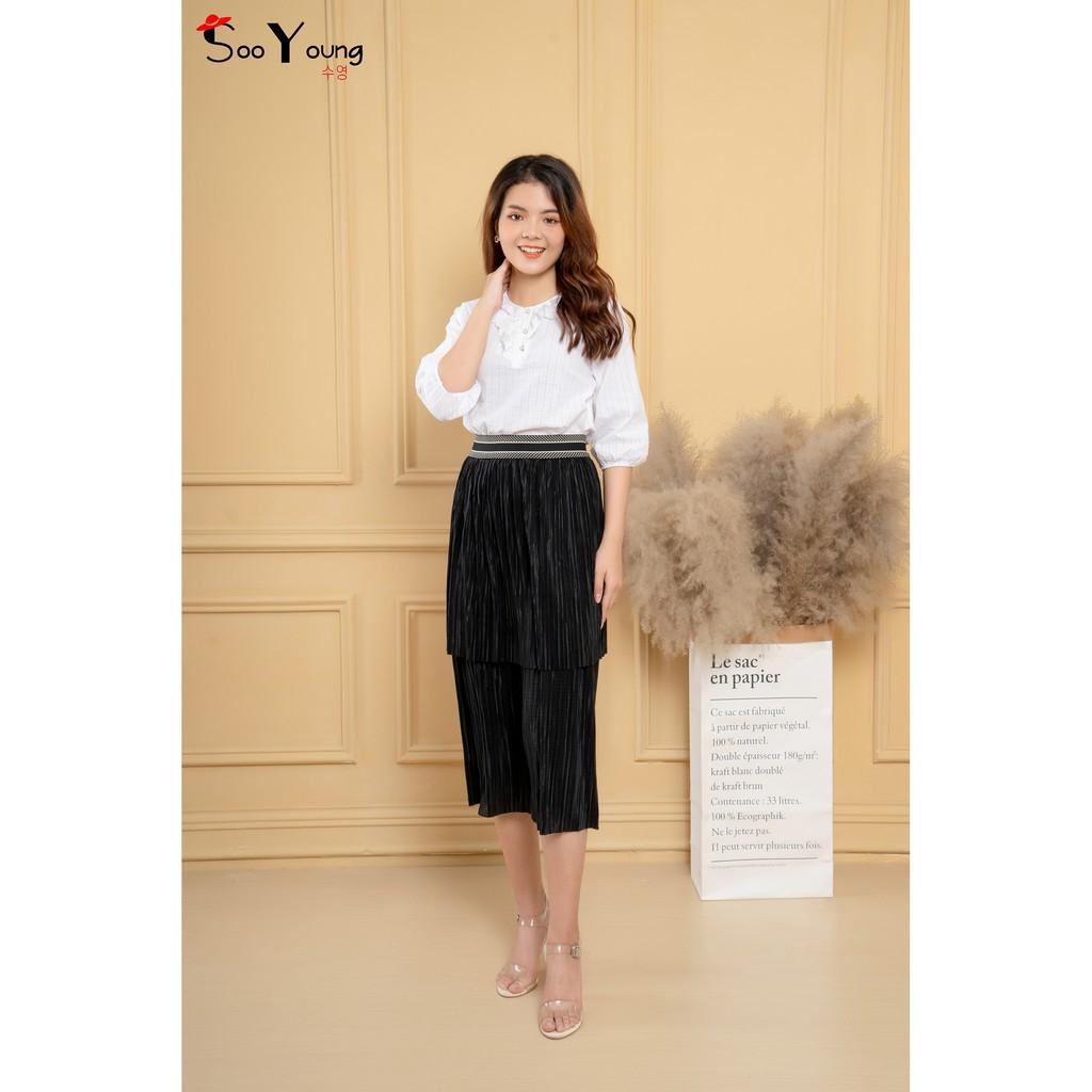 Áo sơ mi nữ bèo cổ 2 lớp- tay lỡ- Sooyoung- chất liệu thô boid thấm hút mồ hôi