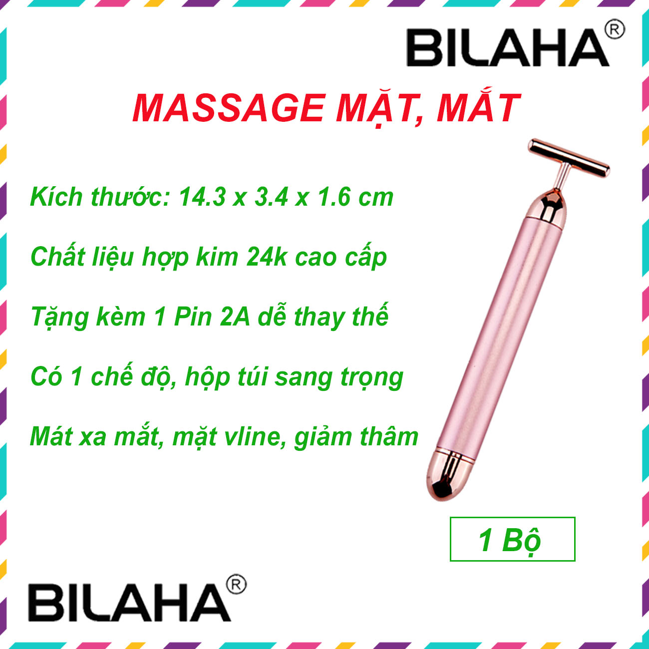 Bút Massage Xóa Bọng Mắt Nâng Cơ Căng Da Mặt Chống Lão Hoá Da Tặng Kèm Pin AA Rung Mạnh Loại Tốt (Tặng Kèm 1 Móc Khoá) (Official Bilaha)