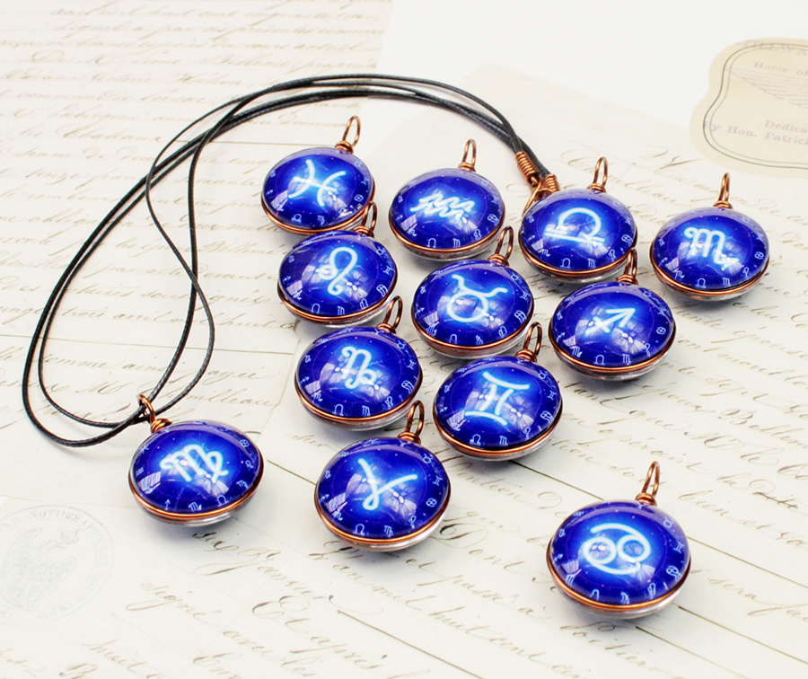 Dây chuyền 12 cung hoàng đạo Zodiac tông xanh dương sáng siêu đẹp cho nữ 06647-DC20MM0015