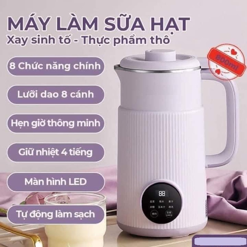 Máy Làm Sữa Hạt, Máy Nấu Sữa Hạt 800ml, 8 Chức Năng Xay Nấu Tiện Lợi, 600W Vân Phương Shop - Hàng Chính Hãng