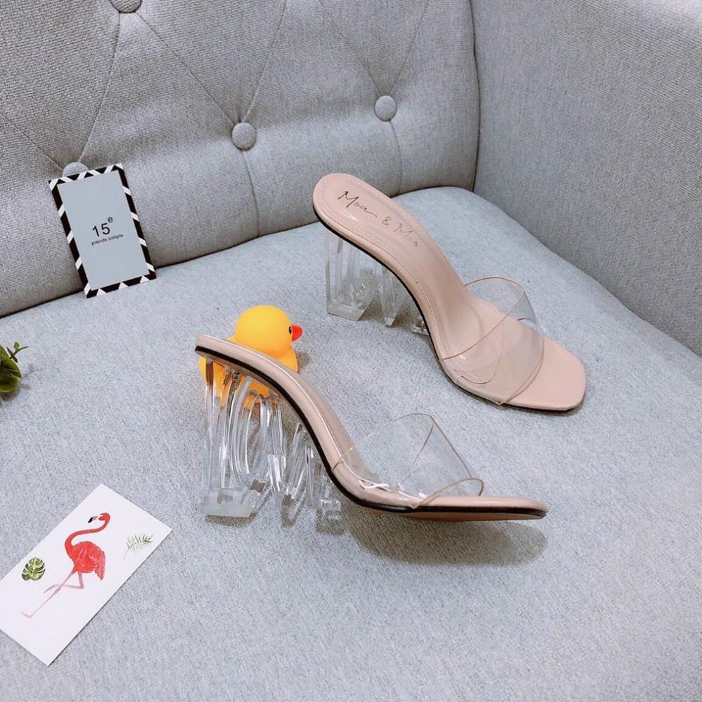 Dép cao gót, Guốc nữ gót LOVE 9P quai meca trong Sang chảnh chuẩn size, êm mềm đủ size hàng mới