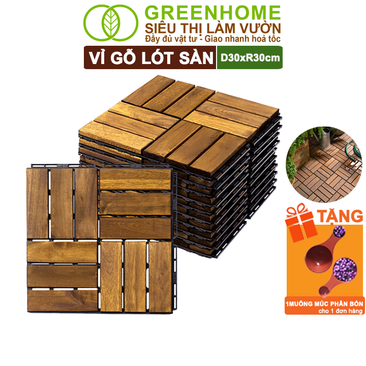 10 Vỉ Gỗ Lót Sàn Greenhome, D30xR30cm, Dễ Lắp Đặt, Thoát Nước Tốt, Trang Trí Ban Công, Sân Vườn
