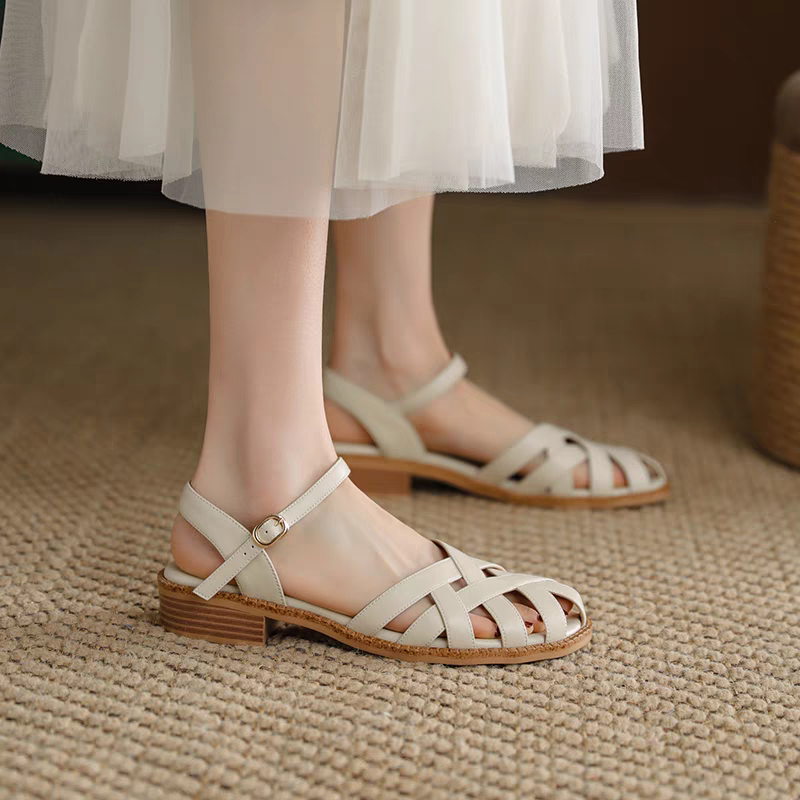 Giày Sandal Nữ Cillie Mũi Rọ Đan Dây Độc Đáo Gót Vuông 5p 1067