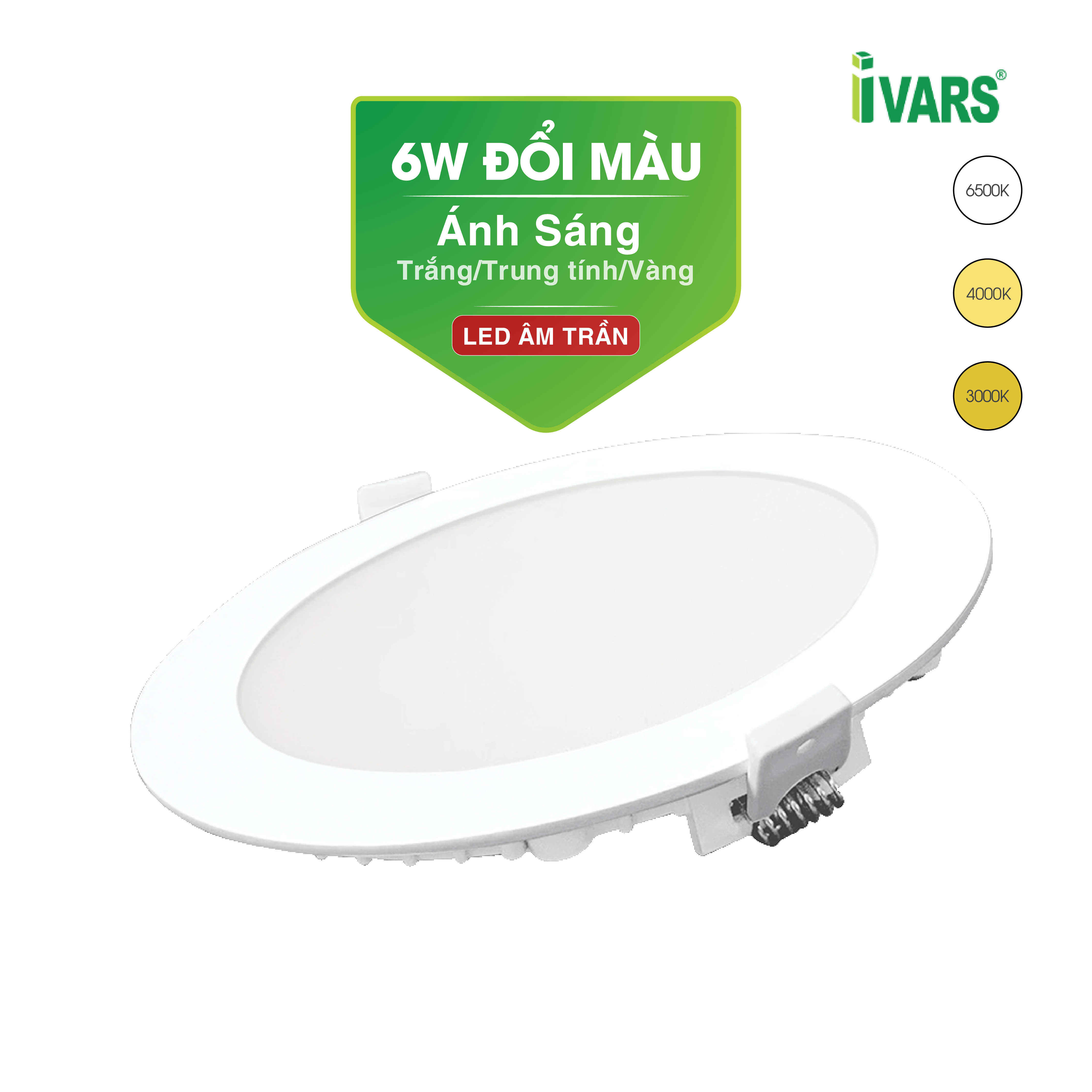 Đèn LED Âm Trần Siêu Mỏng Nhẹ Ánh Sáng Đổi Màu Thương Hiệu IVARS - Công Suất 6W/7W/9W/12W(Tròn/Vuông) - Hàng chính hãng