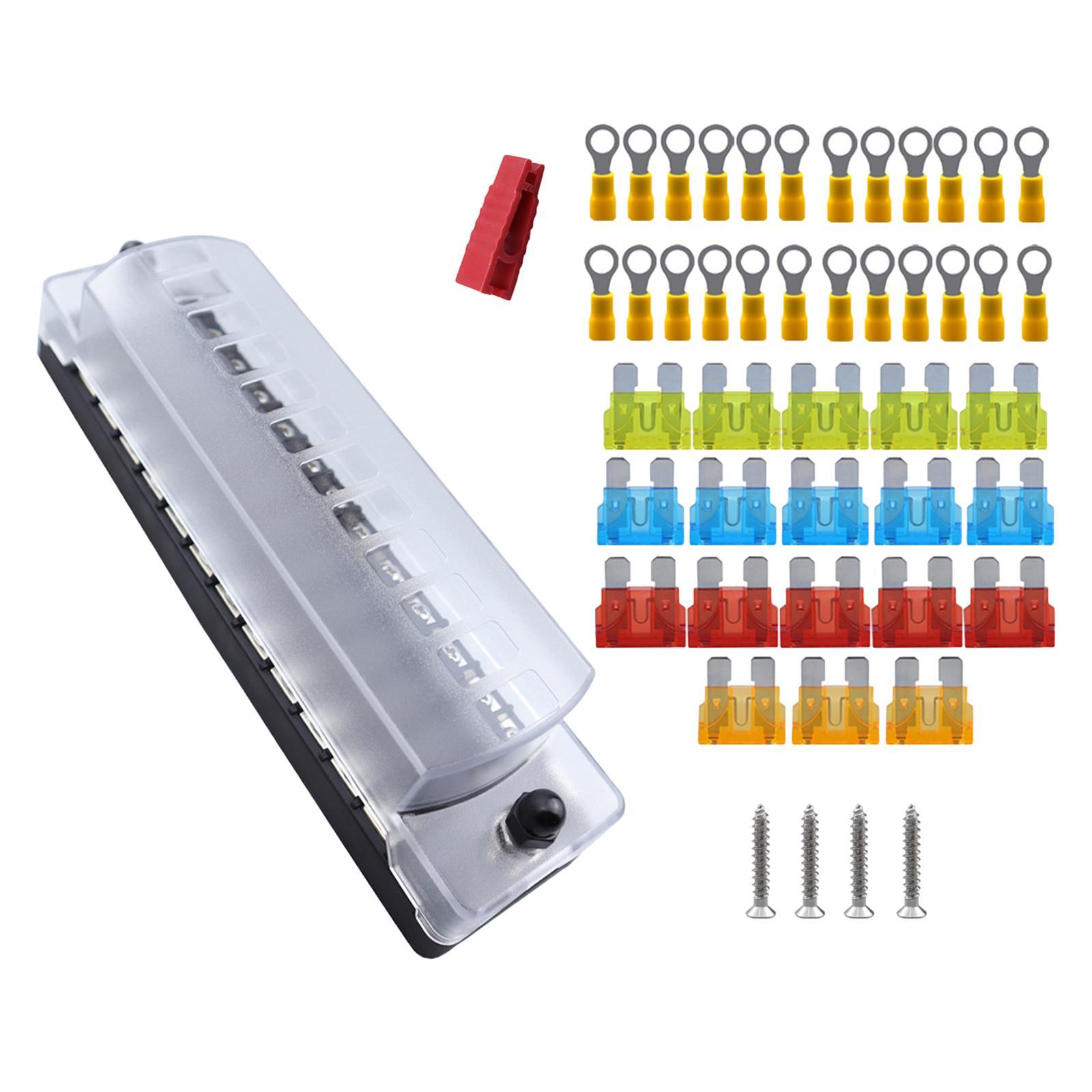 12 Way Blade Fuse Block Heat Resistant Fuse Box for Yacht Truck Vehicle