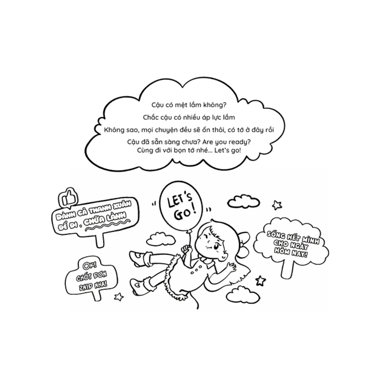 Sách Tô Màu Chữa Lành - Cậu Có Muốn Đi Chữa Lành Cùng Tớ Không ? - VT