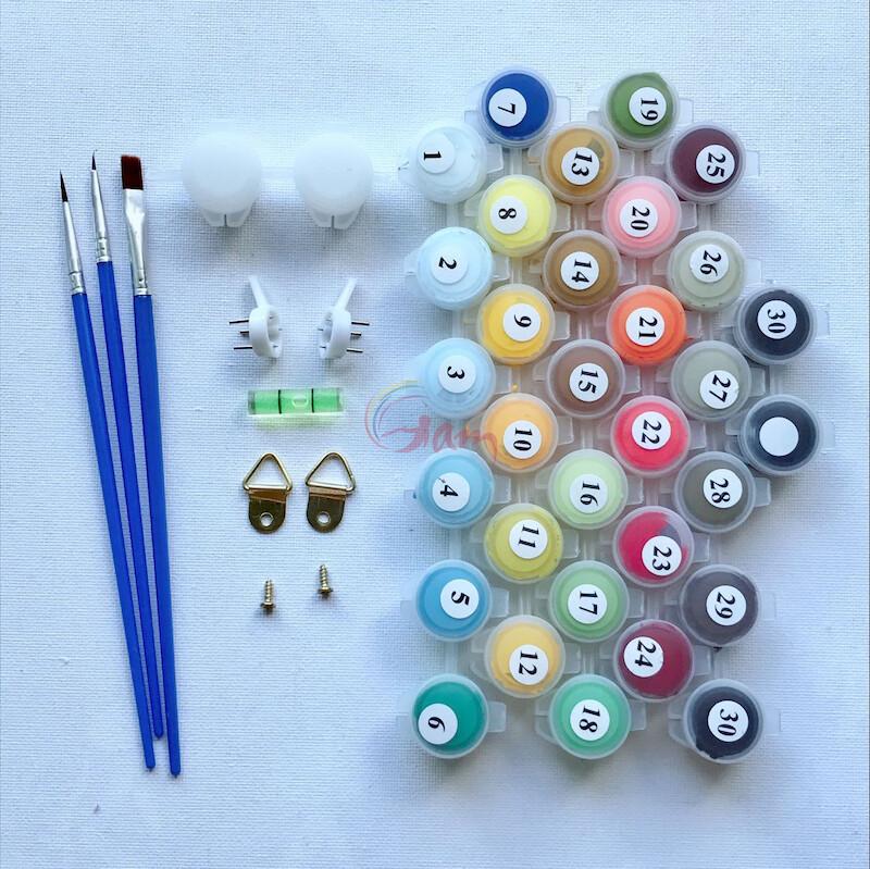 Tranh sơn dầu số hóa tự tô màu phong cảnh - Mã PC0576 Đôi ngựa dưới ánh hoàng hôn