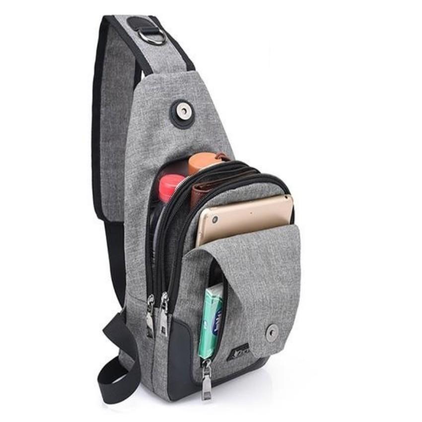 Túi đeo chéo nam cao cấp tích hợp cổng sạc USB ngoài 208211