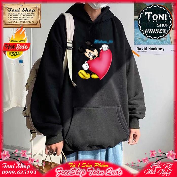 ÁO HOODIE MICKEY BIG HEART Nỉ Ngoại Cao Cấp - In Pet Siêu Bền Siêu Đẹp
