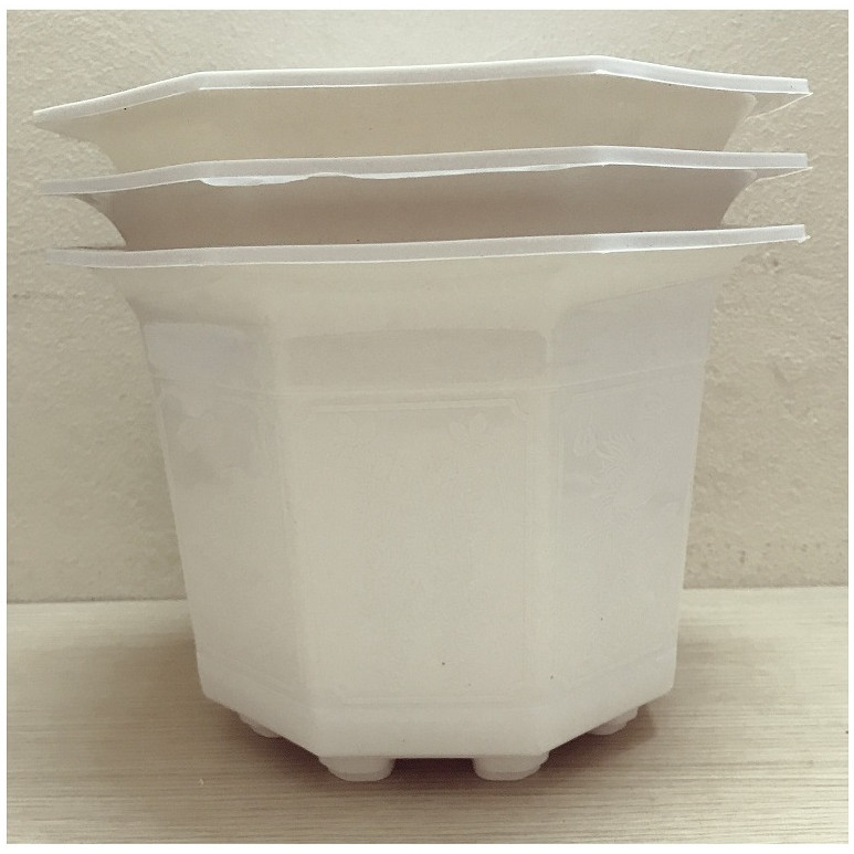 3 Chậu Nhựa Bát Giác 170x120 Màu Trắng