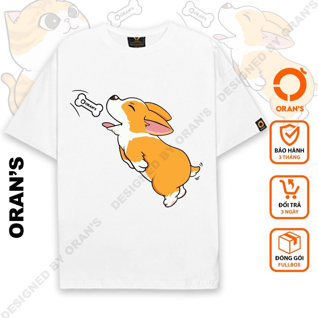 Áo thun tay lỡ ORAN'S Couple Tee chó mèo đớp cá 11 áo đôi nam nữ Oversize chất COTTON 4C FULLBOX - Husky