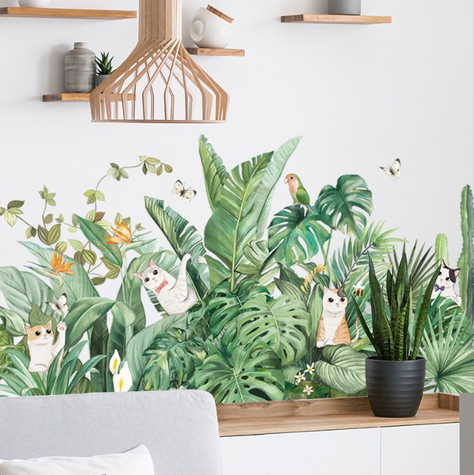 Decal trang trí tường - Những chú mèo ở trong bụi cây rậm rạp