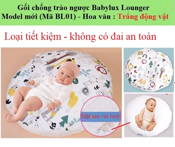 Gối chống trào ngược cho bé Babylux Lounger model mới ( Mã BL01) -  Bé nằm không bị võng lưng, có vải lưới chống nóng, có đai an toàn