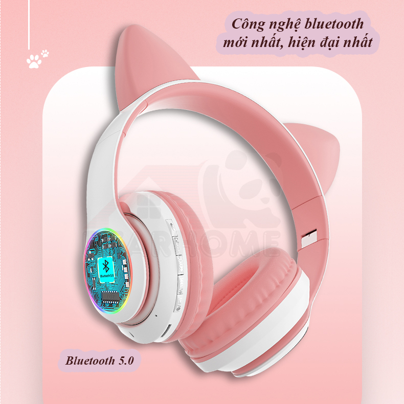 Tai Nghe Mèo Bluetooth, Có Đèn LED Headphone - Tai Mèo Bluetooth Không Dây Dễ Thương Có Mic Hỗ Trợ Điều Chỉnh Âm Lượng - Tai Nghe Bluetooth Chụp Tai Không Dây