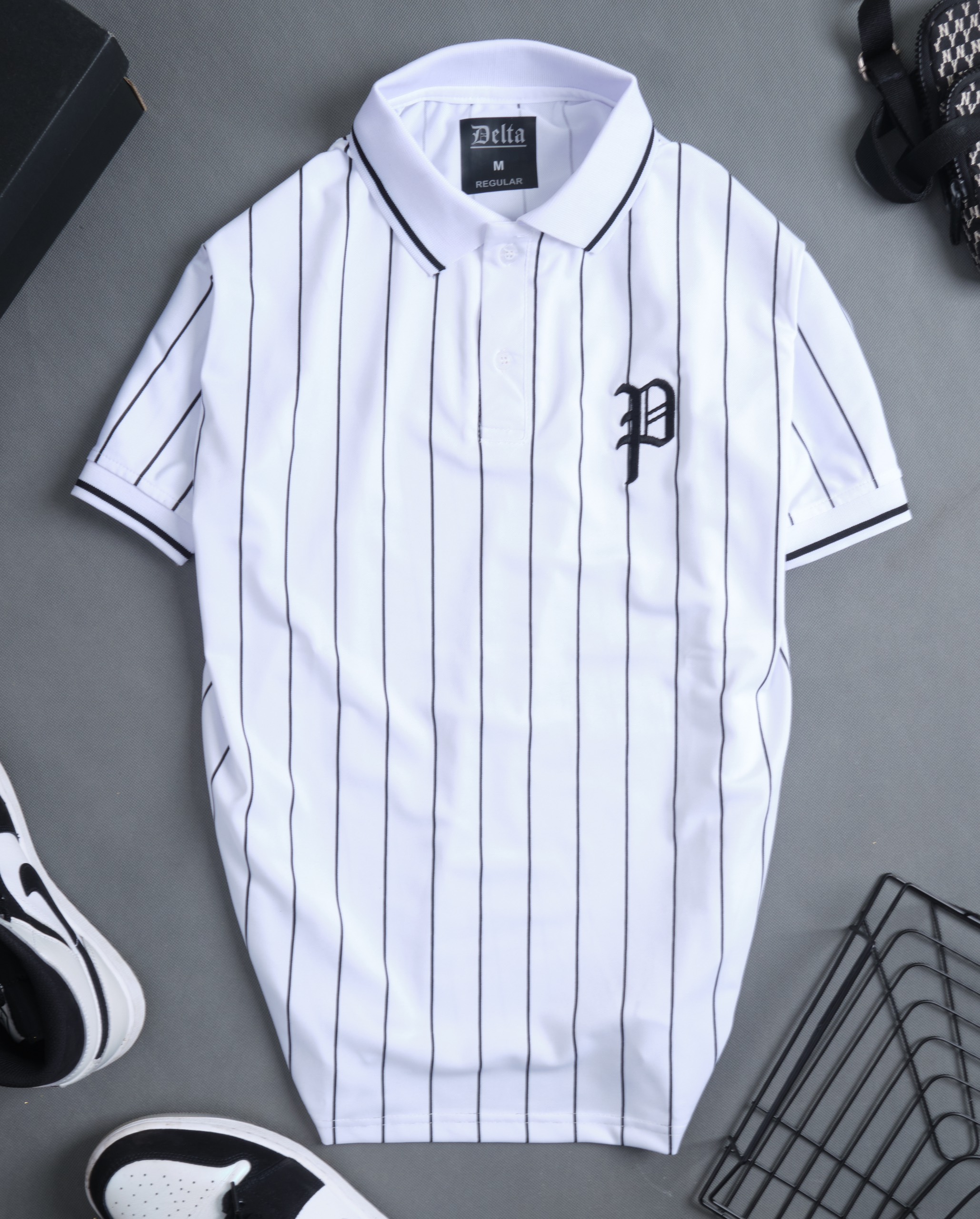 Áo PoLo Nam Kẻ Sọc Logo Thêu sắc nét cổ bẻ tay ngắn, vải cá sấu cotton, form dáng đẹp, thanh Lịch lãm