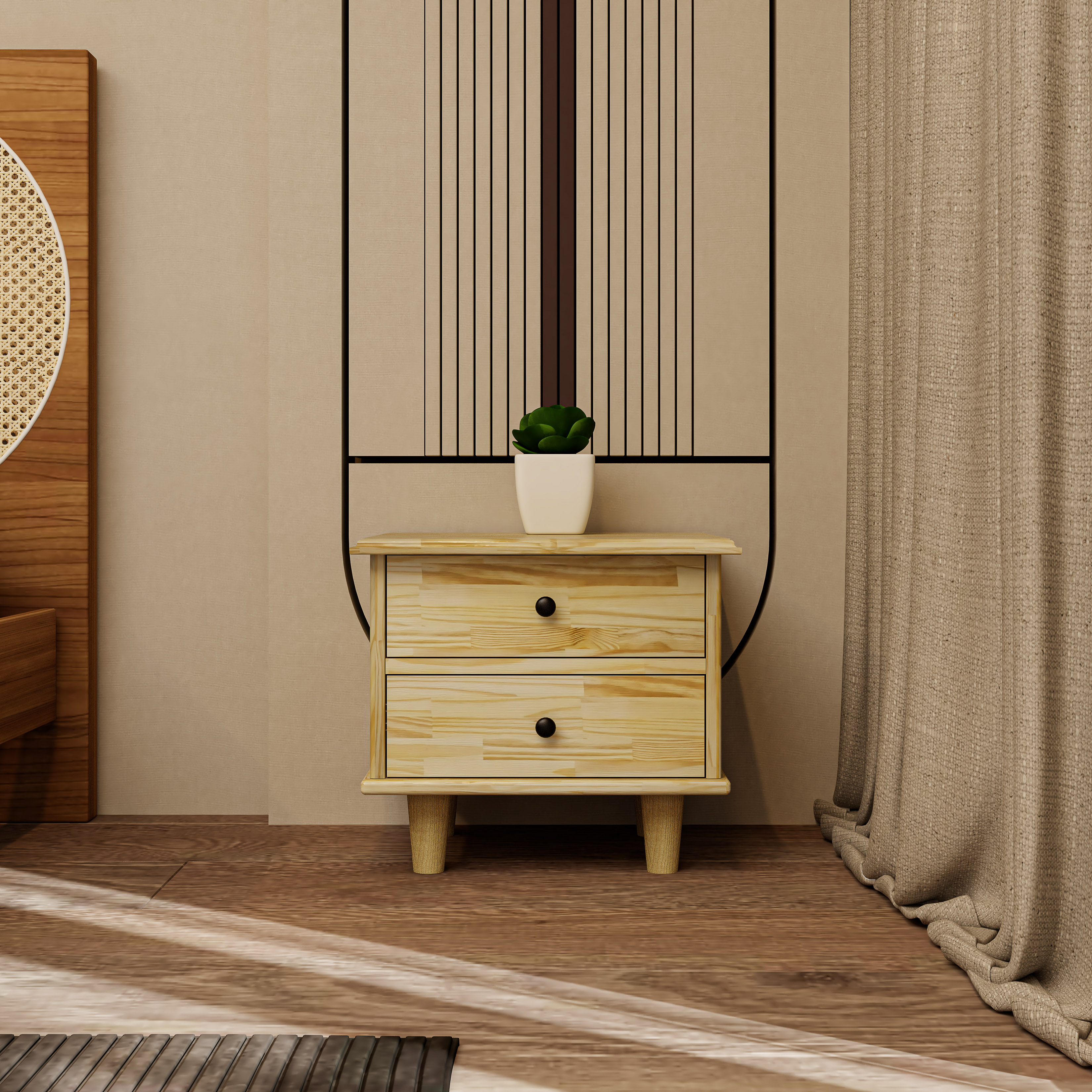 HAPPY FURNITURE , Gỗ tự nhiên , Táp đầu giường 2 ngăn kéo - FARAH , THK_178 , 40cm x 45cm x 40cm