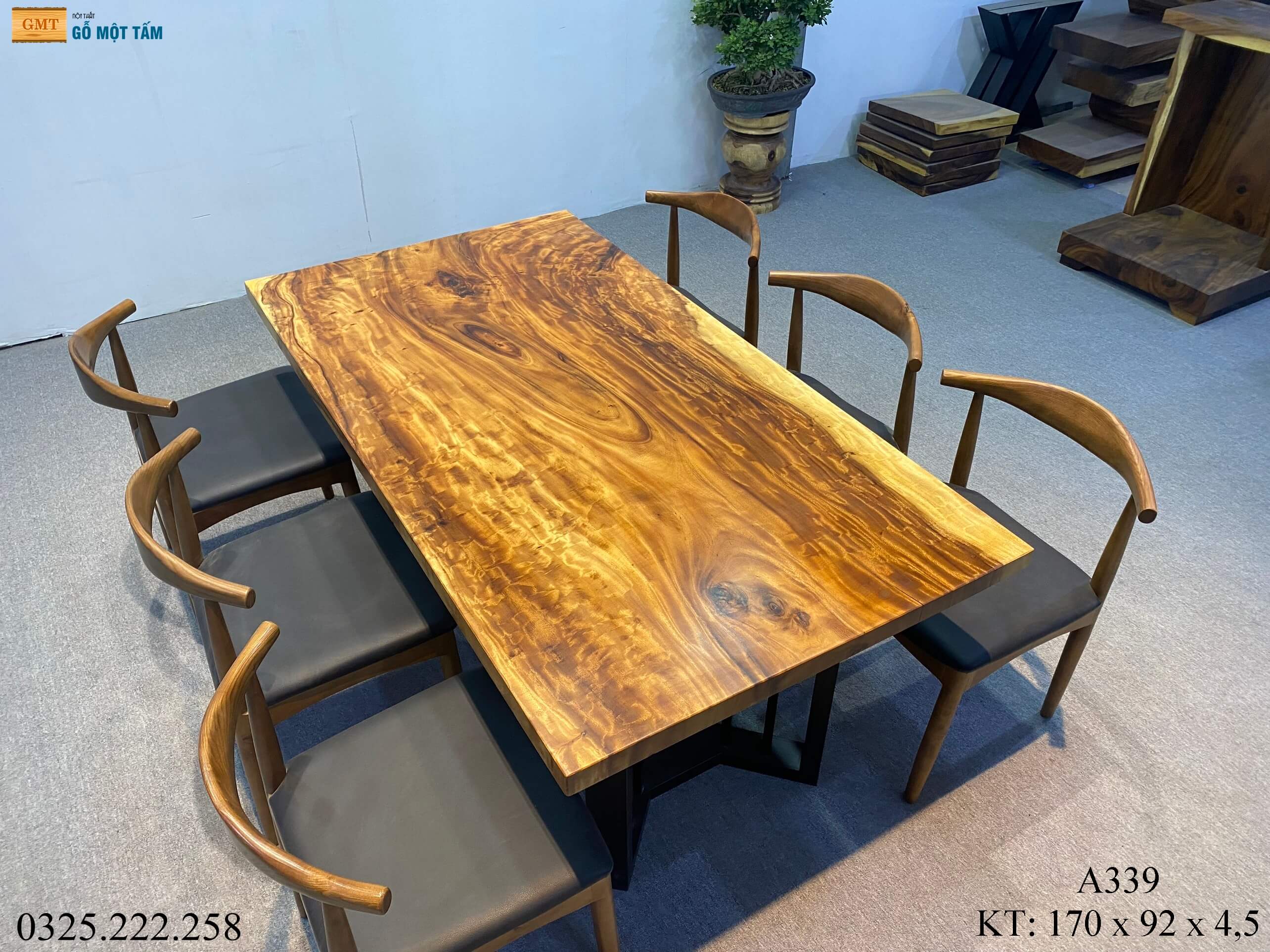 Bàn Sân Vườn Gỗ Me Tây, Bàn Ăn Gỗ Me Tây, Bàn Gỗ Me Tây Nguyên Tấm Dài 1,7m Rộng 92cm Dày 4,5cm