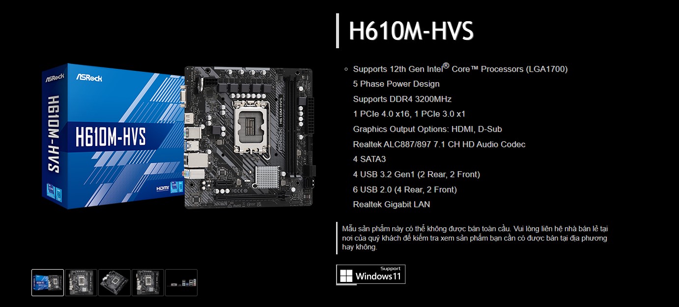 Bo Mạch Chủ Mainboard ASRock H610M-HVS - Hàng Chính Hãng