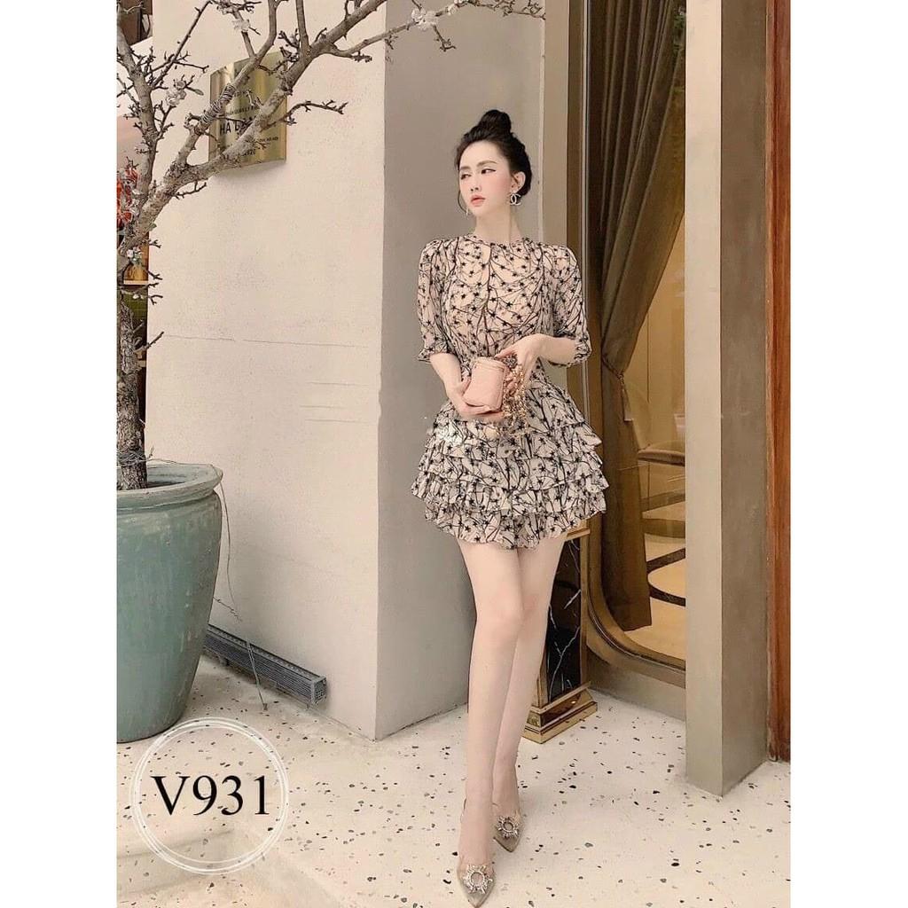 Đầm xòe 4 tầng màu nude phối họa tiết trẻ trung, ĐẦM SAO TẦNG